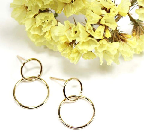 TMD-71 Gold Double Circle Dangle Studs